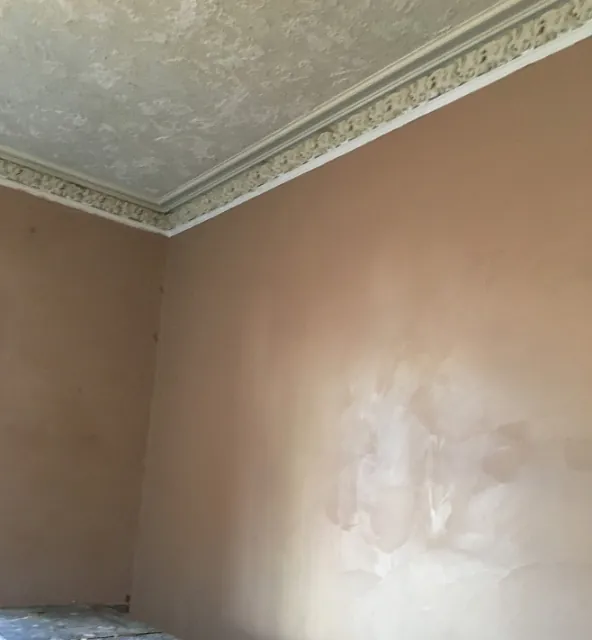 Side View of Plastered Wall and Ceiling